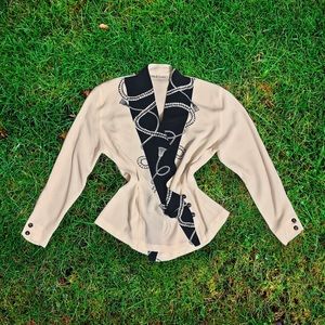 navy and cream off white western style 80s blouse